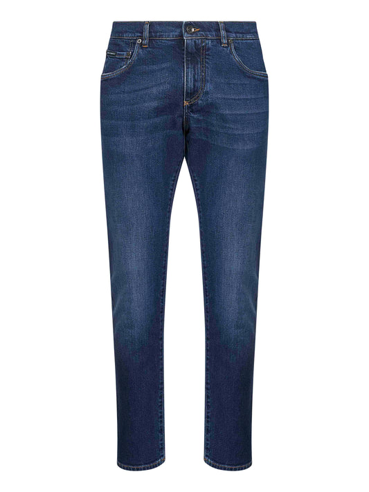 Blue stretch cotton denim slim jeans