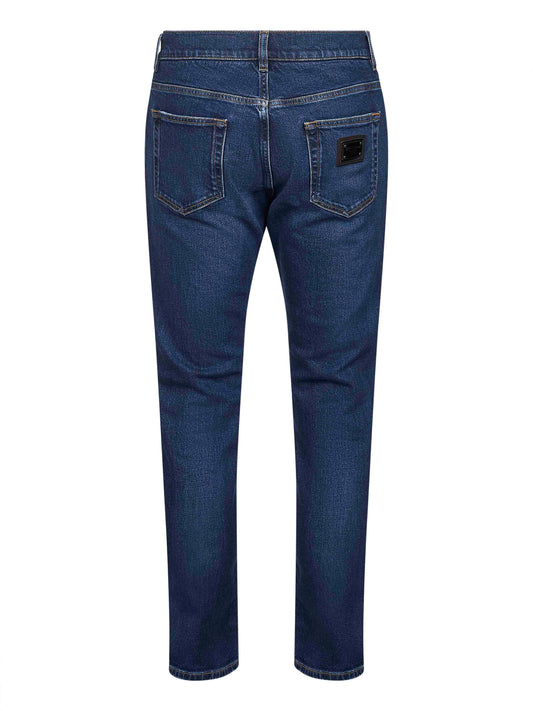 Blue stretch cotton denim slim jeans