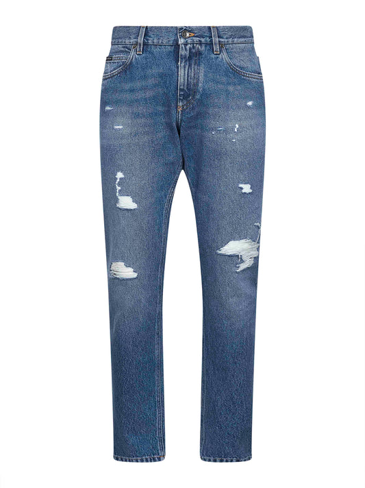 Blue cotton denim regular jeans