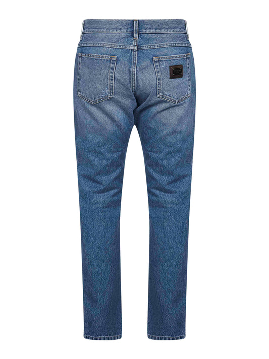 Blue cotton denim regular jeans