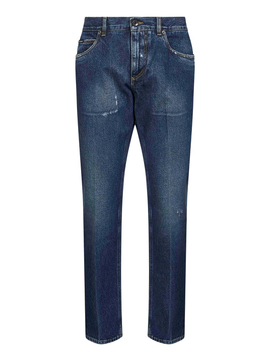 Blue cotton denim regular jeans