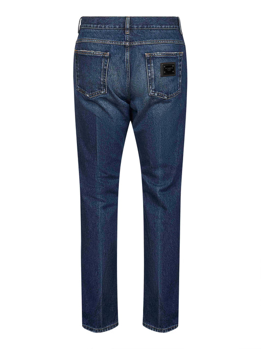 Blue cotton denim regular jeans