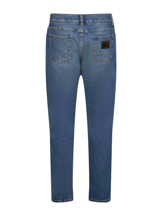 Blue cotton denim regular jeans