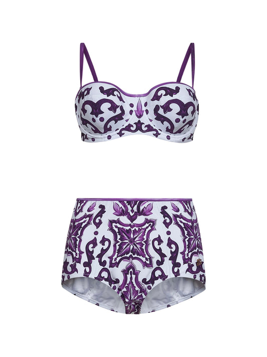 Maiolica print balconette bikini