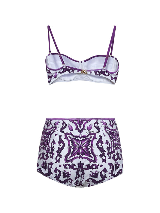 Maiolica print balconette bikini