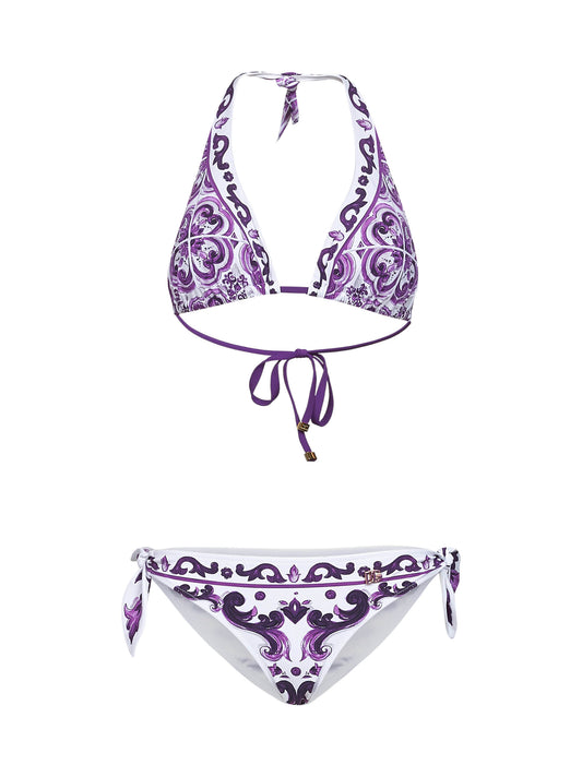Maiolica print triangle bikini