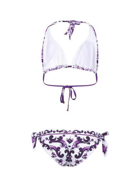 Maiolica print triangle bikini
