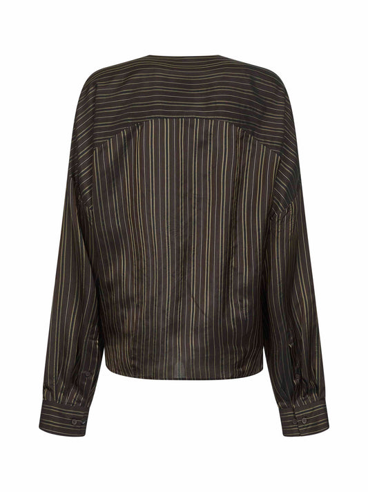 Brown striped cupro draped blouse