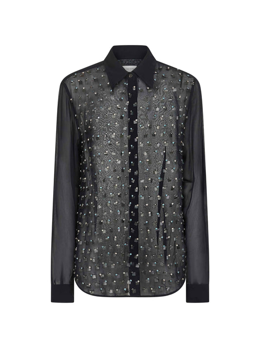 Blue georgette jewel embellished shirt