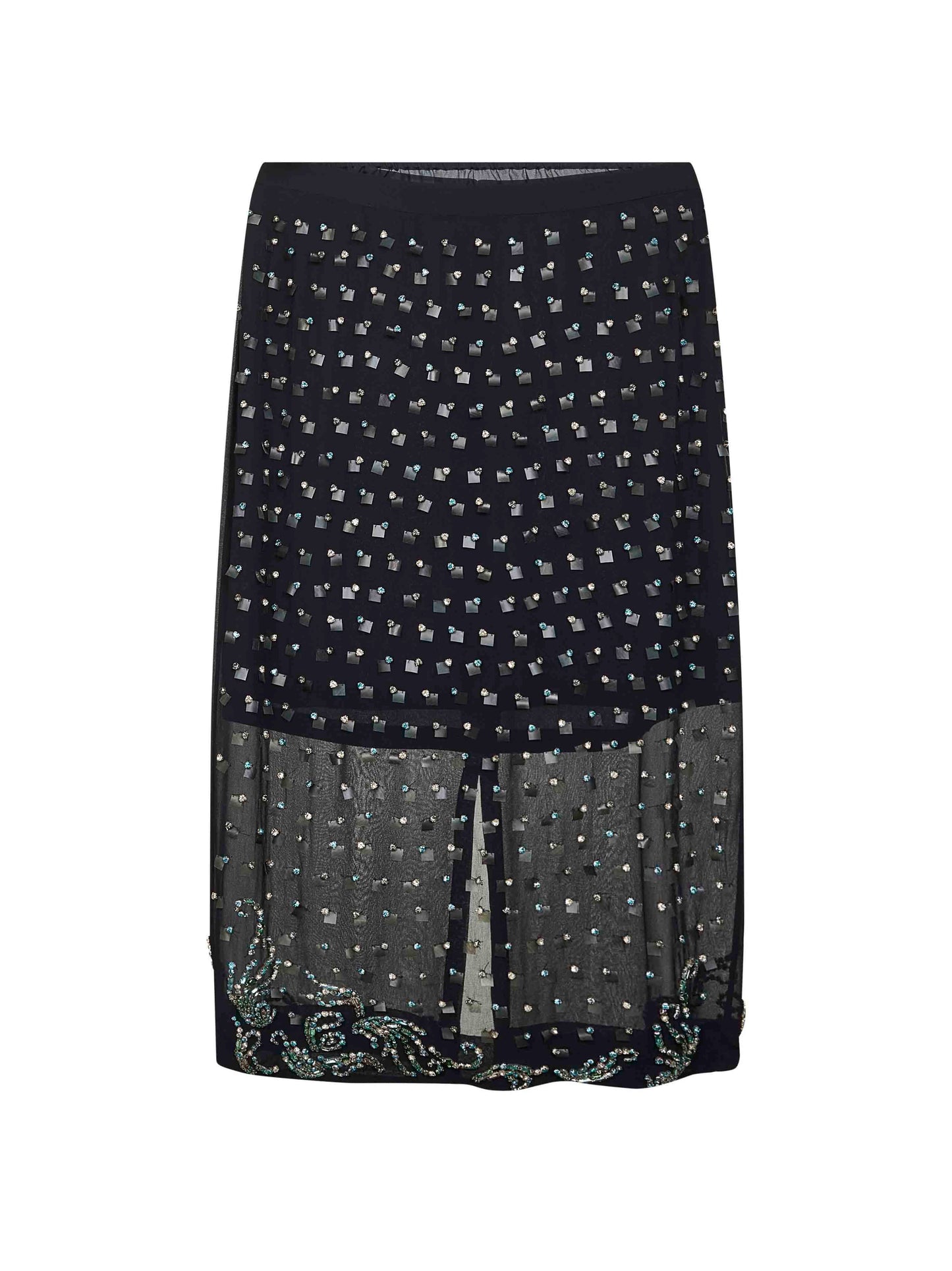 Blue georgette jewel embellished midi skirt
