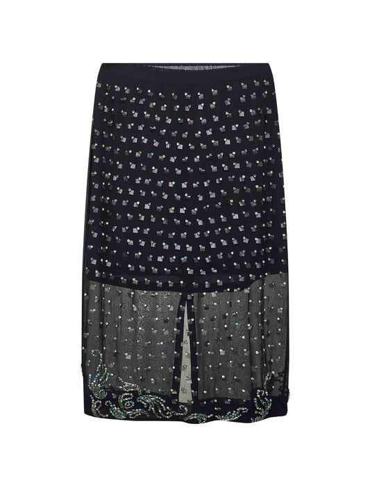 Blue georgette jewel embellished midi skirt