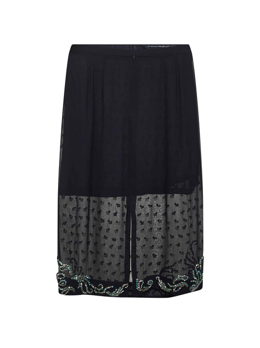 Blue georgette jewel embellished midi skirt
