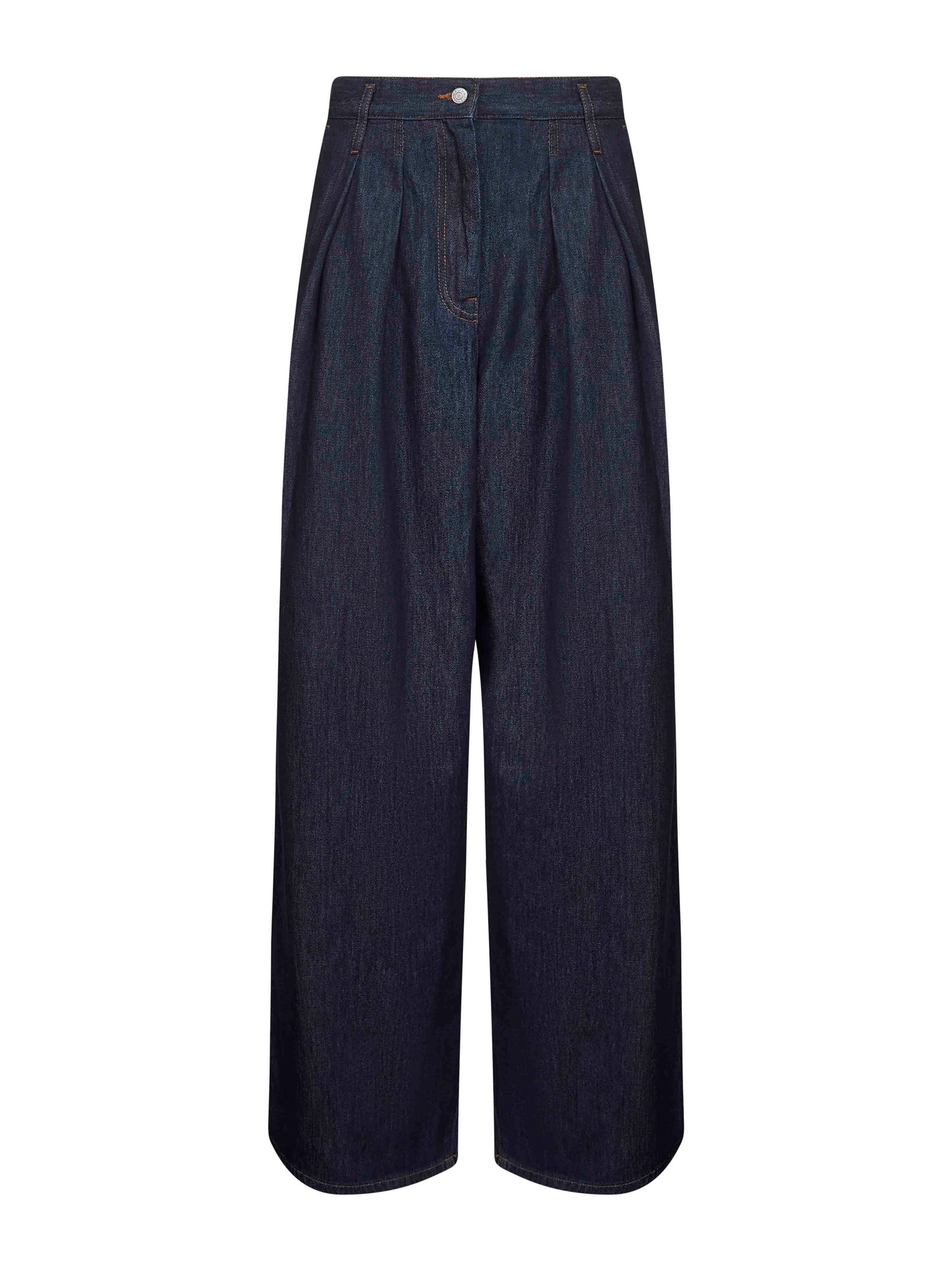 Jeans a gamba larga in denim con pinces<BR/>