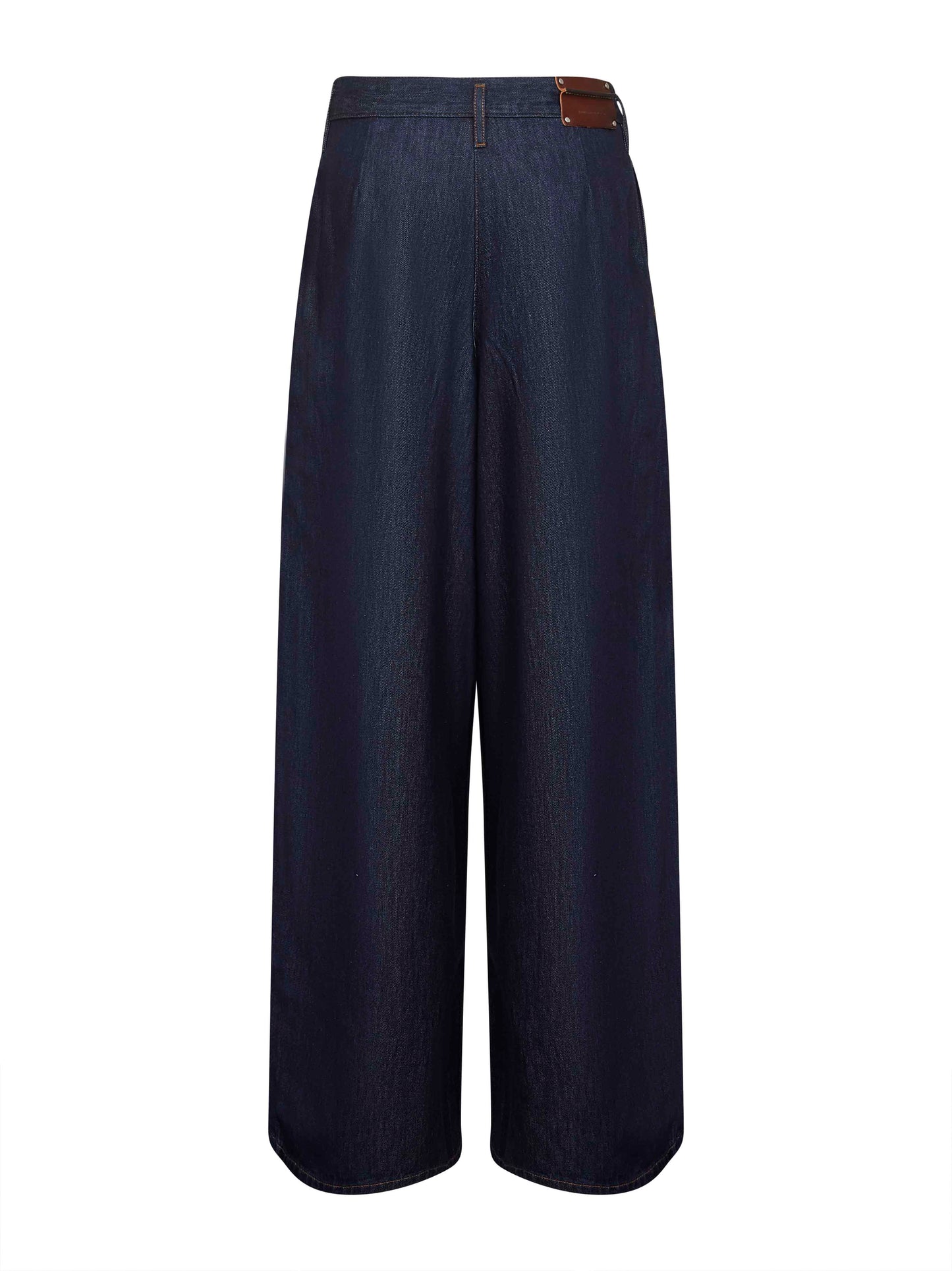 Jeans a gamba larga in denim con pinces<BR/>