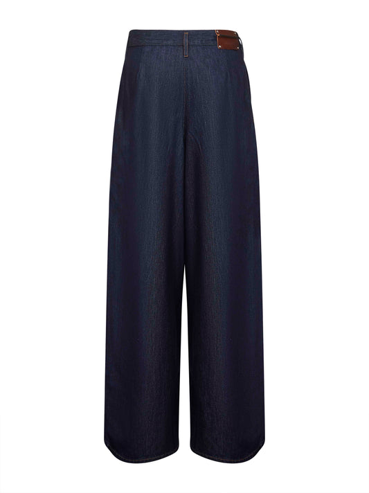 Jeans a gamba larga in denim con pinces<BR/>