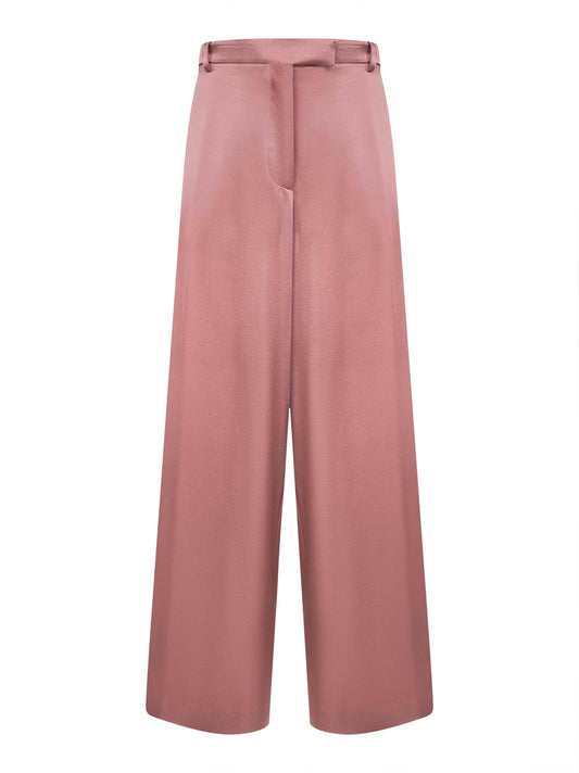 Pantaloni a gamba larga in raso rosa