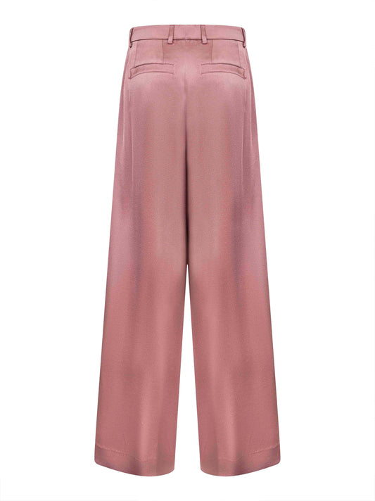 Pantaloni a gamba larga in raso rosa