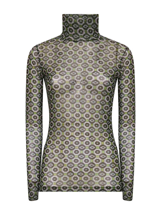 Green Mini Tie print mesh top
