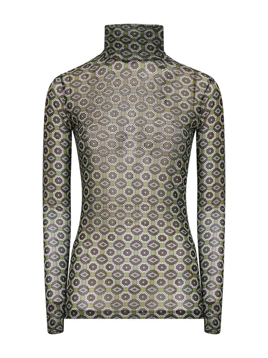 Green Mini Tie print mesh top