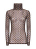 Brown Mini Tie print mesh top<BR/>