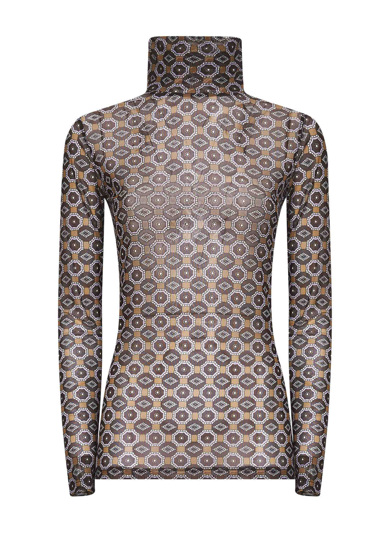 Brown Mini Tie print mesh top<BR/>