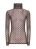 Brown Mini Tie print mesh top<BR/>