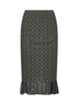 Green printed mesh layered midi skirt