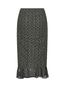 Green printed mesh layered midi skirt