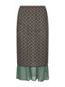 Brown printed mesh layered midi skirt