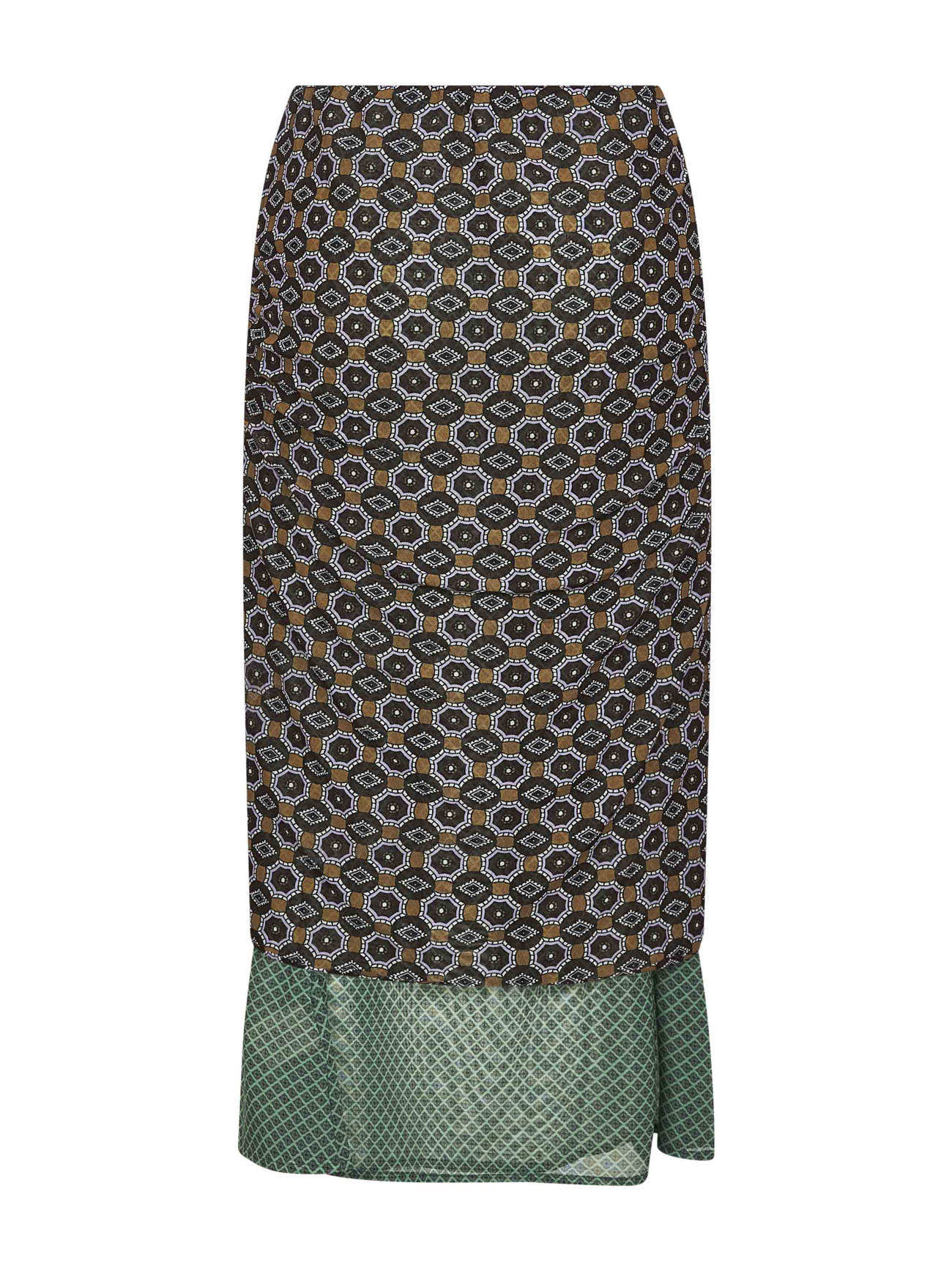 Brown printed mesh layered midi skirt
