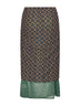 Brown printed mesh layered midi skirt