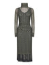 Green printed mesh layered midi dress