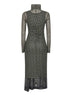 Green printed mesh layered midi dress