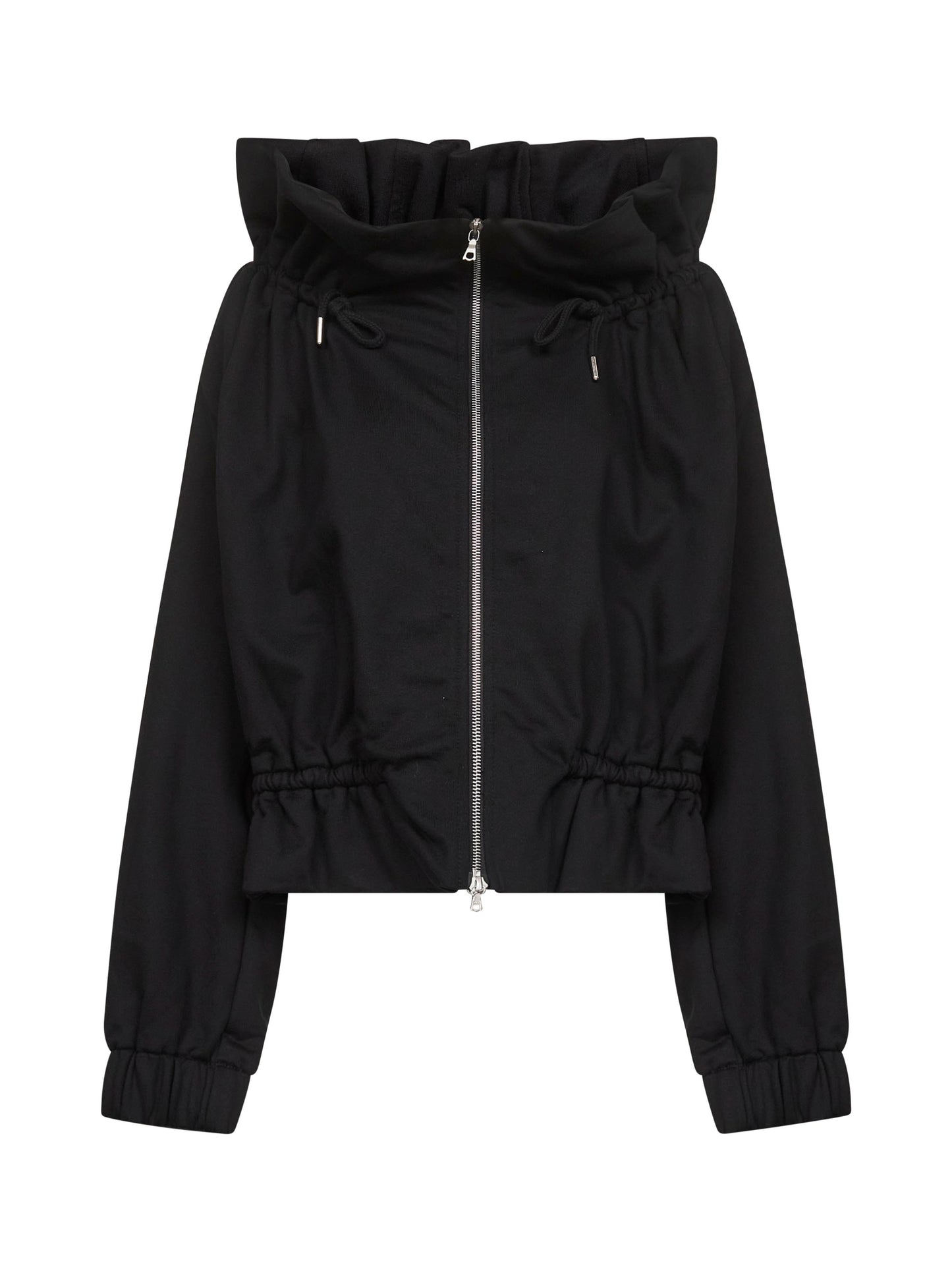 Black heavyweight jersey zip-up cocoon blouson