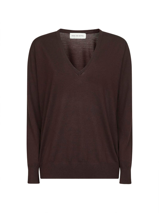 Brown fine Merino wool loose-fit sweater