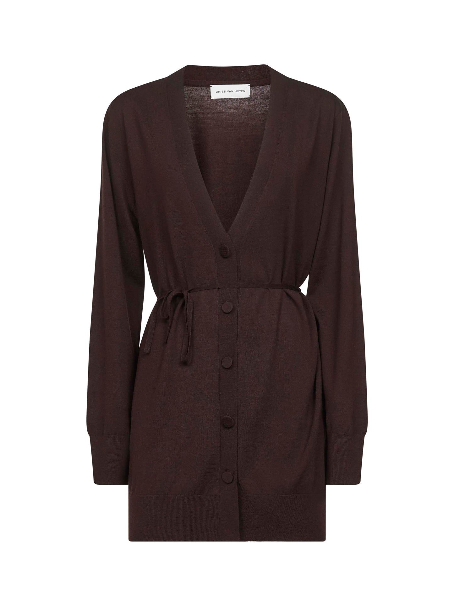 Cardigan lungo in lana merino marrone