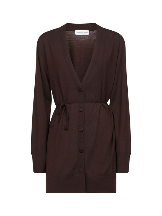Cardigan lungo in lana merino marrone