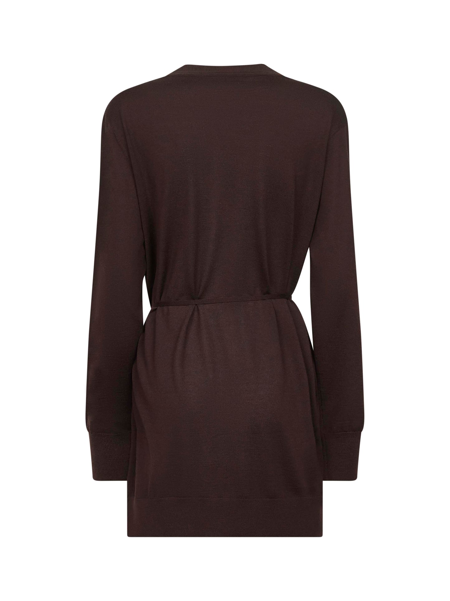 Cardigan lungo in lana merino marrone