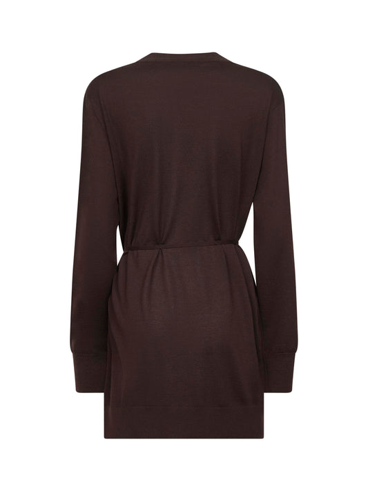 Cardigan lungo in lana merino marrone