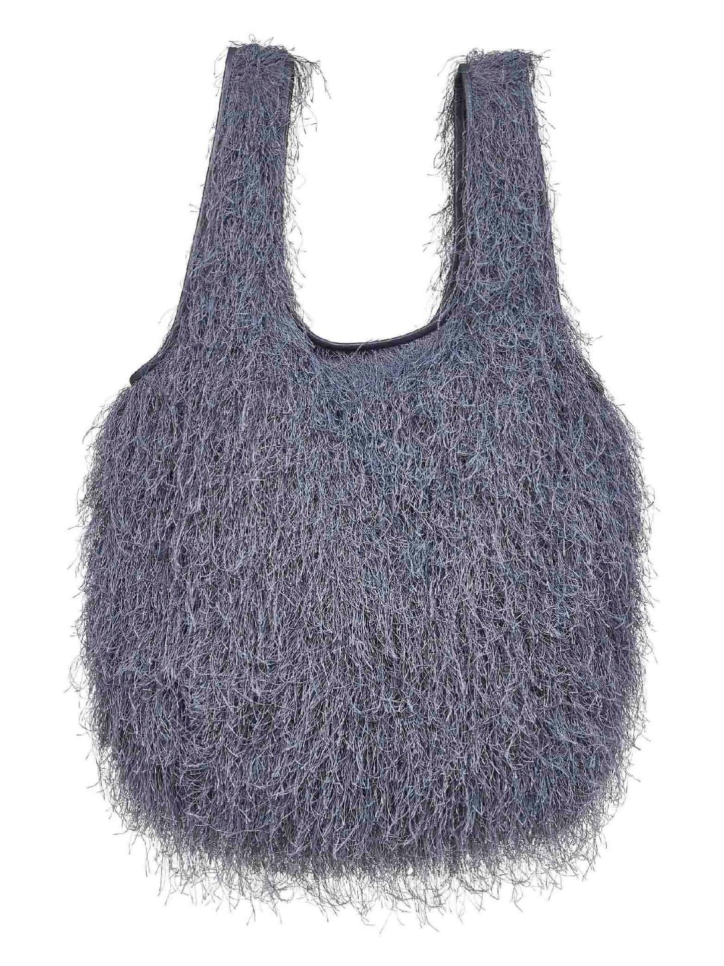 Borsa tote grande a frange grigio