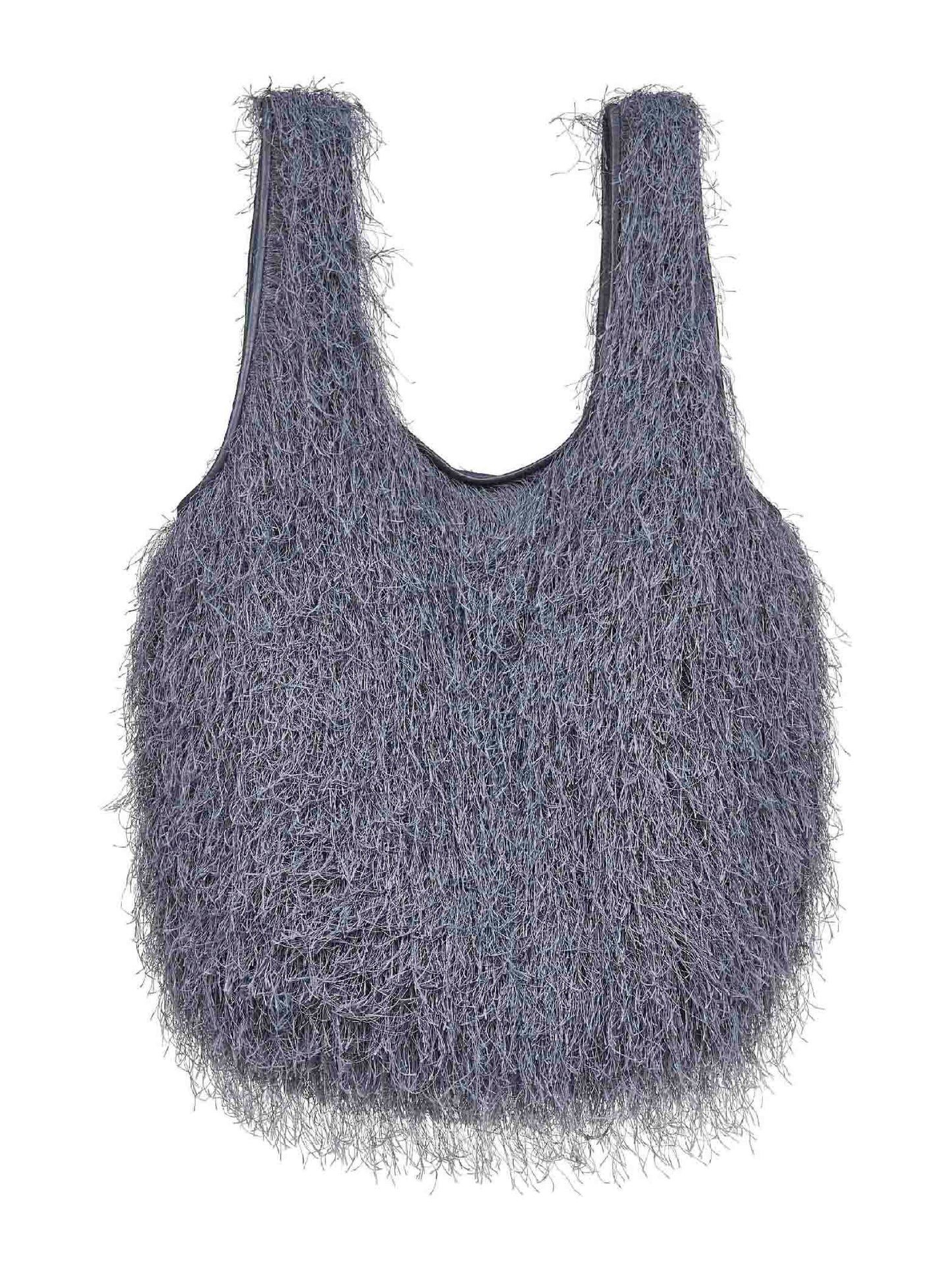 Borsa tote grande a frange grigio