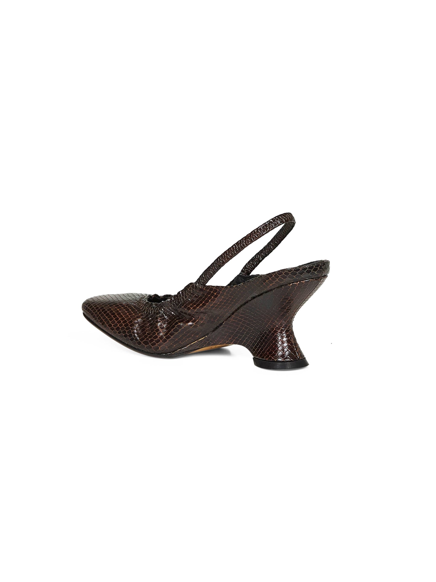 Brown lizard-embossed leather slingbacks