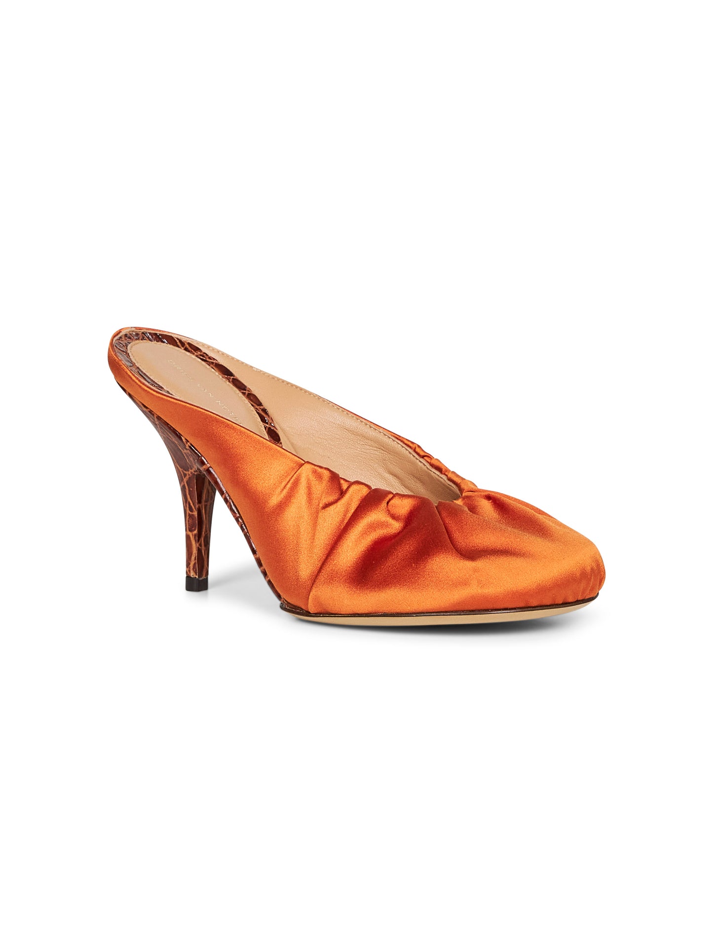 Orange satin heeled mules