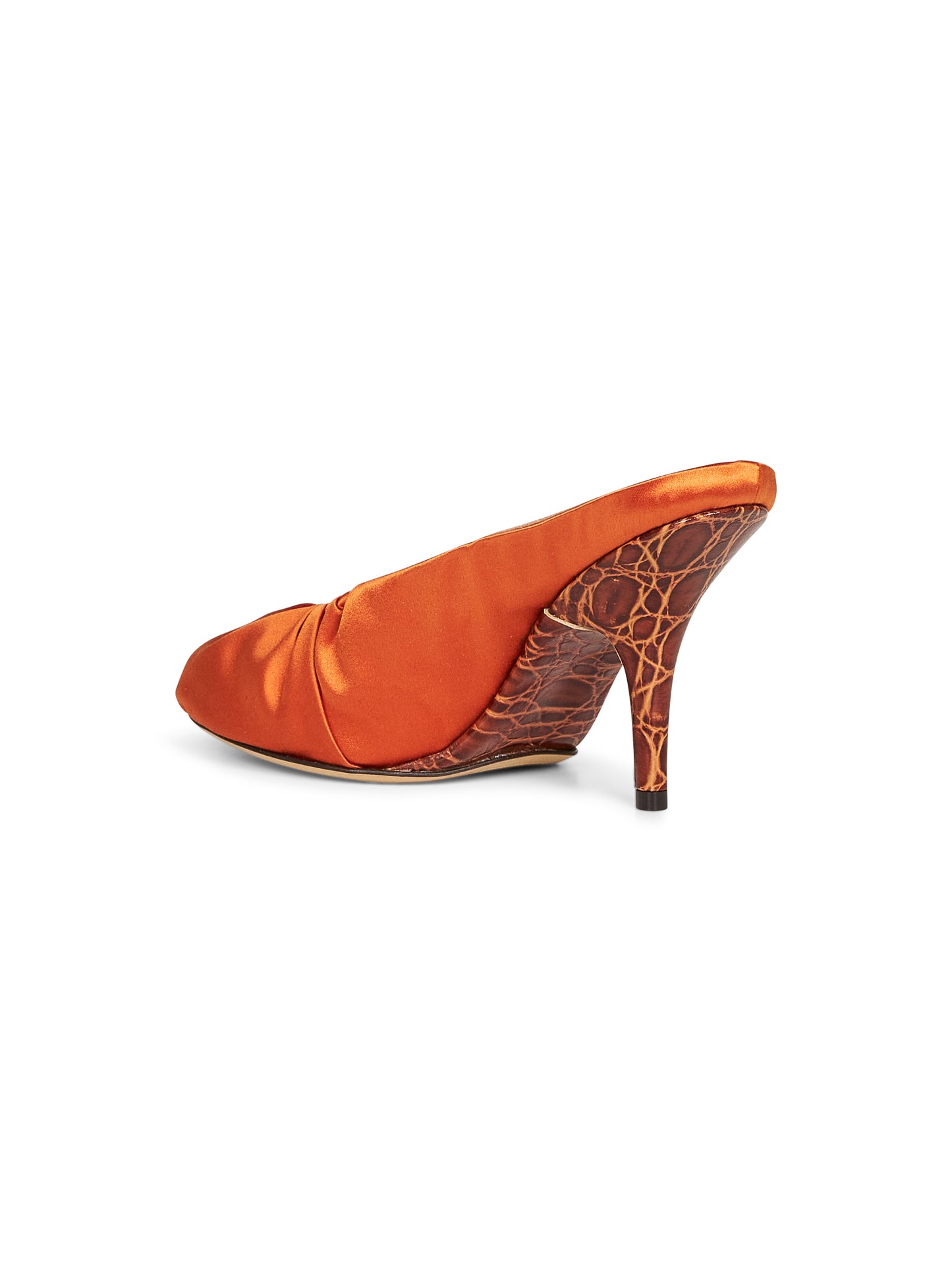 Orange satin heeled mules