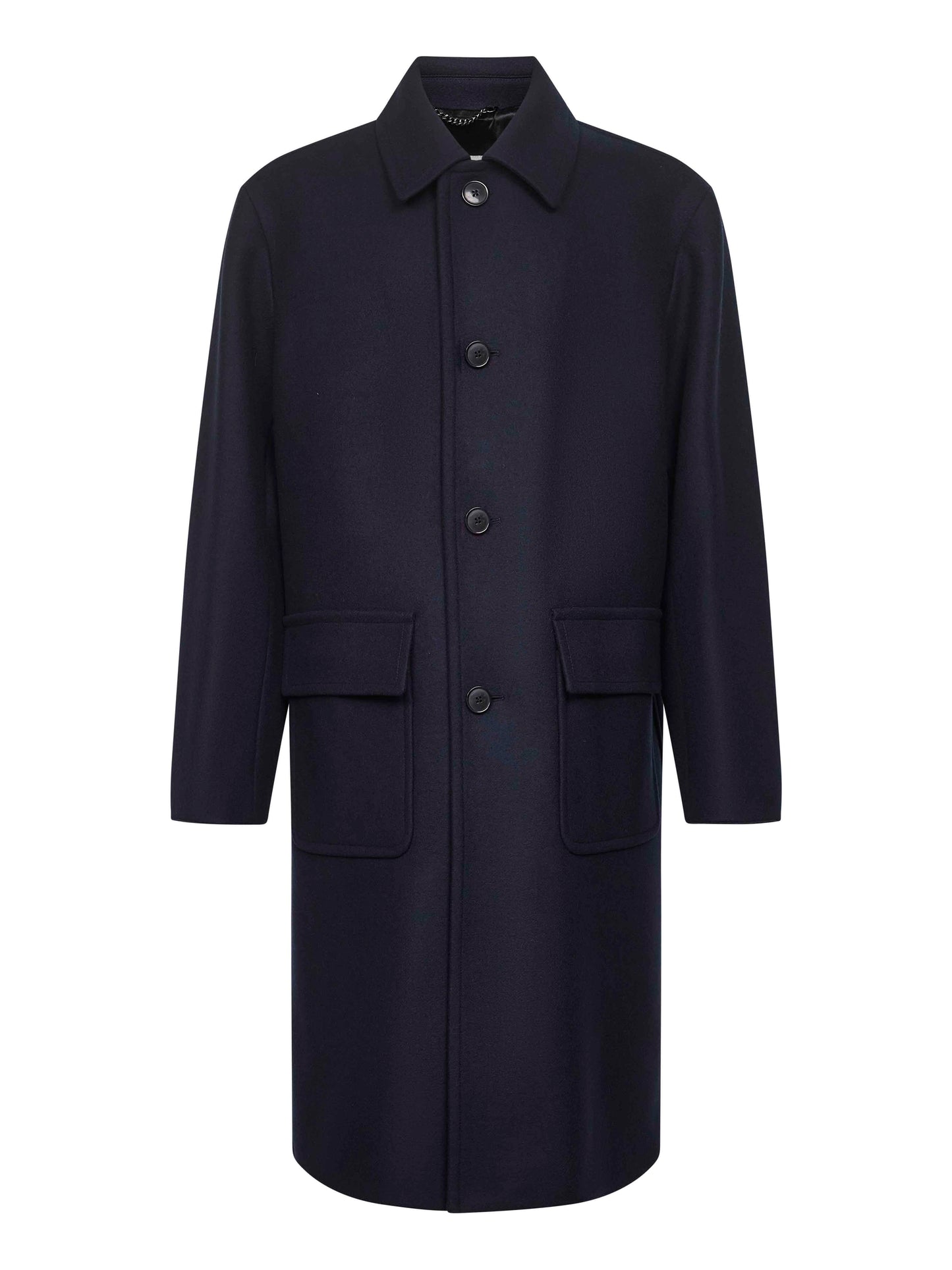 Blue wool blend single-breasted coat