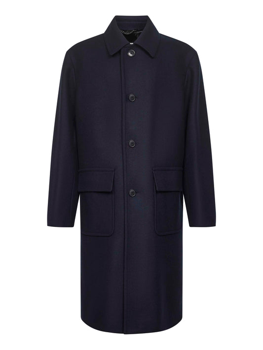 Blue wool blend single-breasted coat