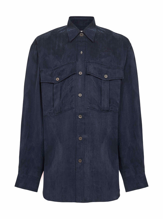 Camicia oversize in cupro blu