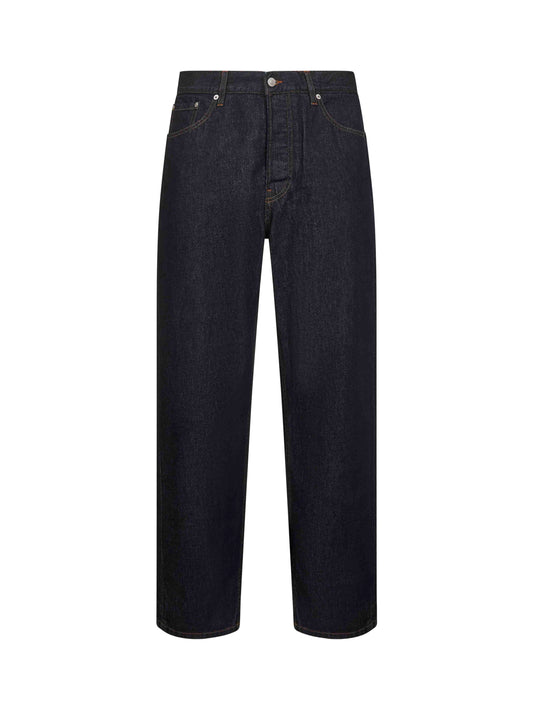 Jeans dritti in denim di cotone blu