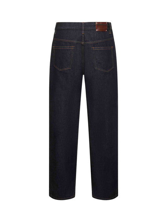 Jeans dritti in denim di cotone blu
