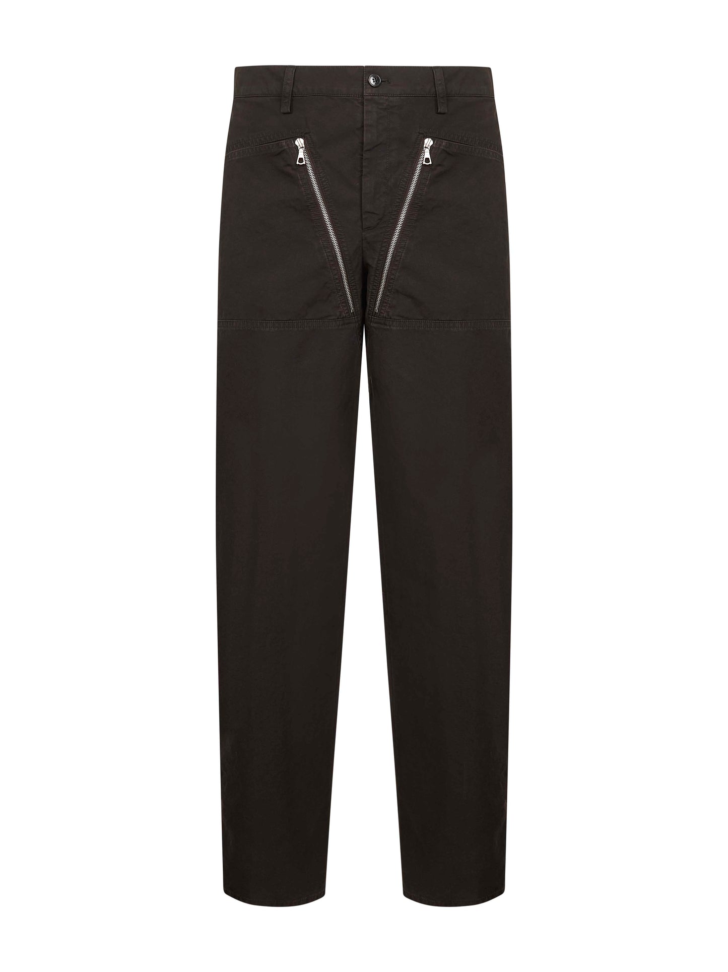 Pantaloni dritti in tela di cotone marrone<BR/>